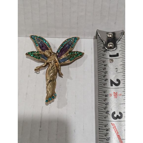 Gold Tone Rhinestone ART‎ DECO Fairy Brooch Pin Signed LC Liz Claiborne read!! - Picture 1 of 9